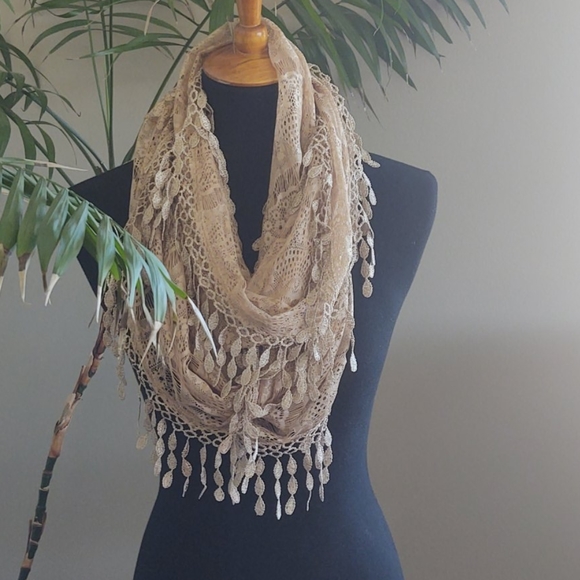 unknown Accessories - NWOT Tan Lace Infinity Scarf